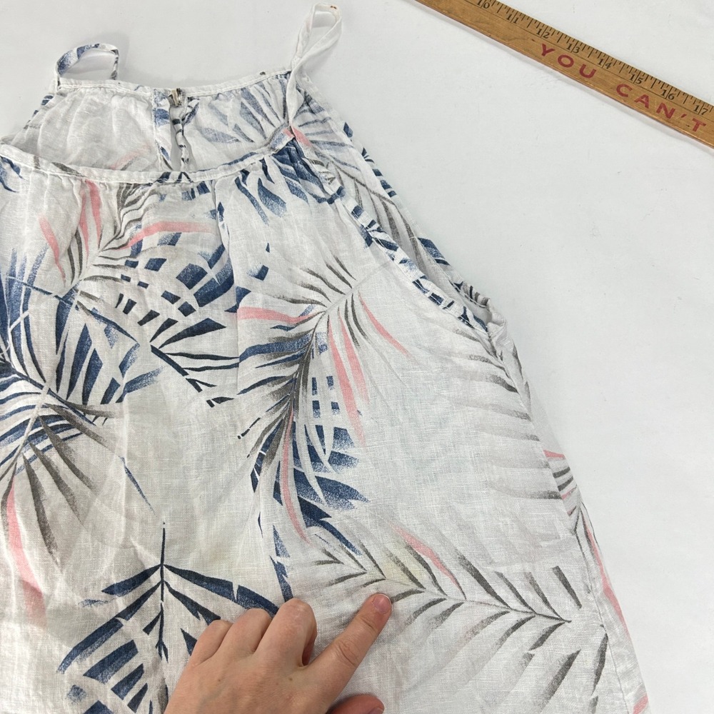 White Linen Tropical Palm Sundress Large Coastal Vacation Boho Pockets Euro - Picture 7 of 8
